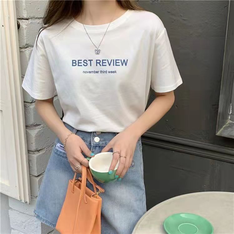 Original white Harajuku style printed short sleeved T-shirt women's ins loose Korean version versatile gentle top fashion