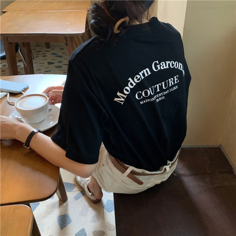 6609# t-shirt female student short sleeved top summer new Korean loose and versatile letter half sleeved T-shirt women's fashion