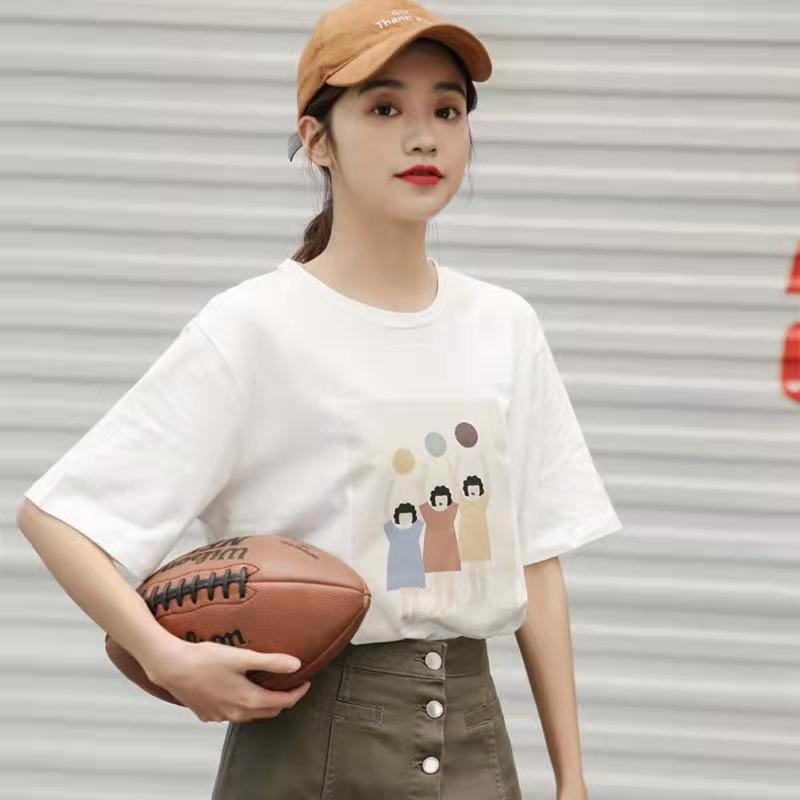 Original white Harajuku style printed short sleeved T-shirt women's ins loose Korean version versatile gentle top fashion