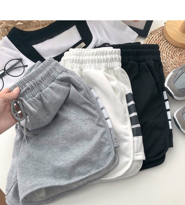 Drawstring lace up elastic high waist bar A-shaped casual pants women's summer Korean version versatile short hot pants