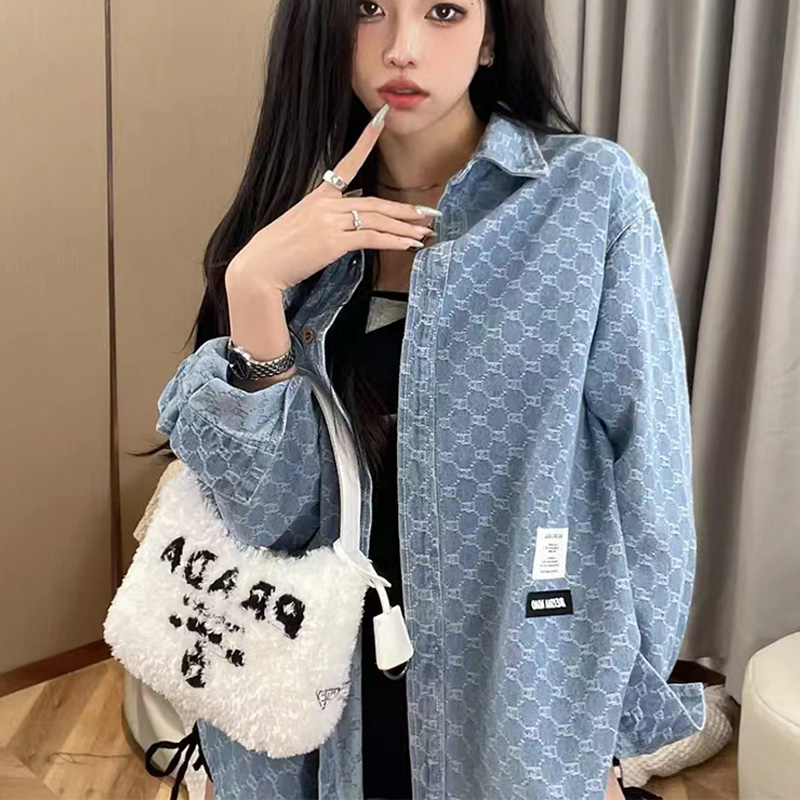 Blue denim shirt female 2022 spring and autumn new design sense of minority label loose small long sleeved shirt