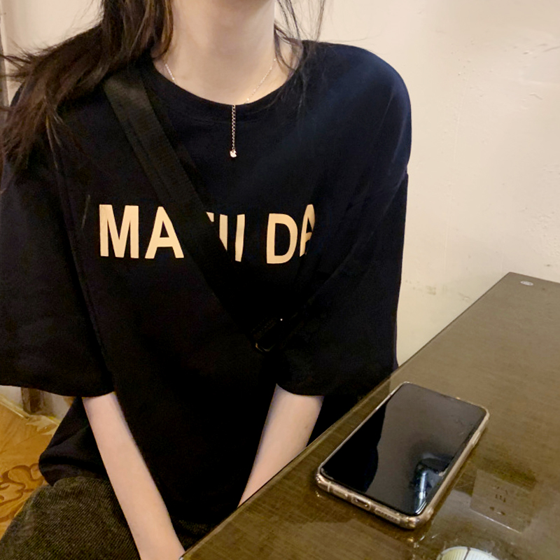 6535 pull frame cotton short sleeve T-shirt women's spring 2022 new loose design sense of niche pop chic top
