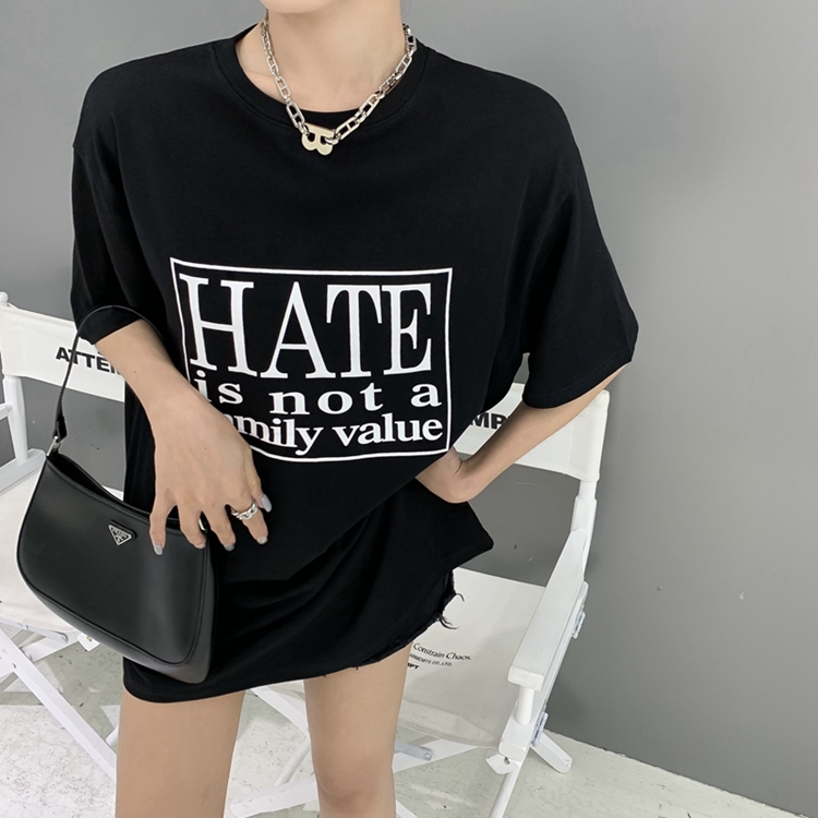 Milk silk new loose short sleeve medium long white minority bottomed small shirt t slim shirt top women's wear