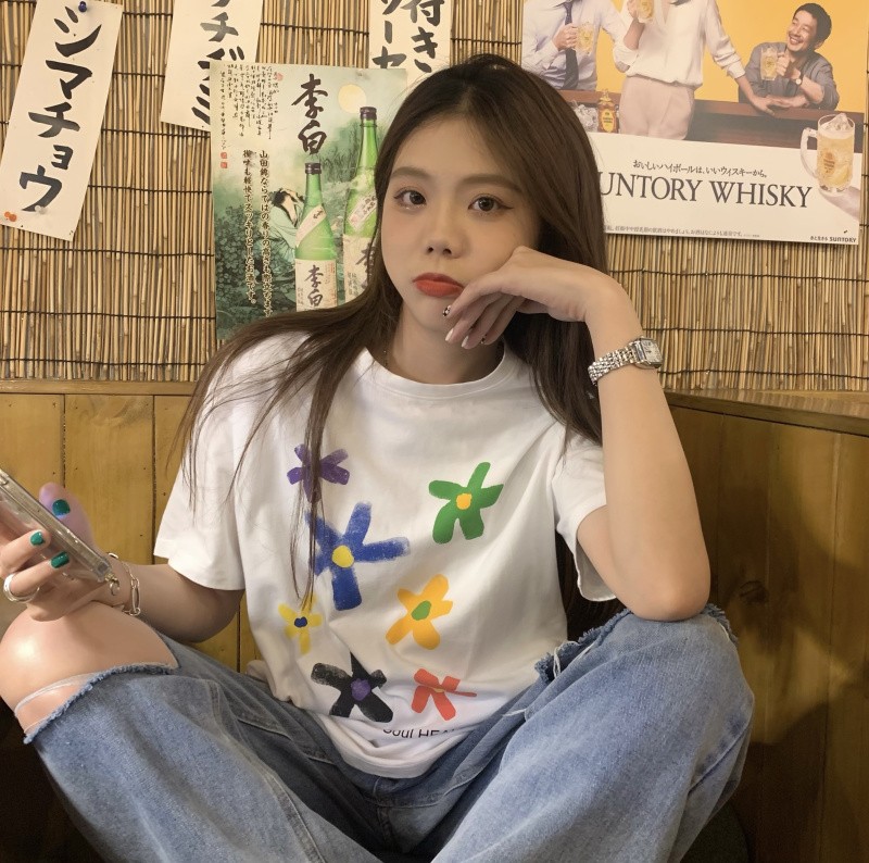 Milk silk lazy Style Short Sleeve T-Shirt NEW Loose fashion white bottomed Shirt Top Women's fashion