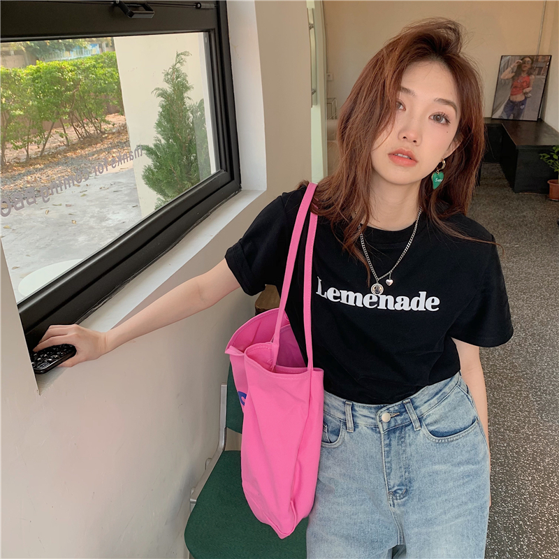Milk silk letter printed short sleeve T-shirt women's summer new Korean version lazy style versatile casual thin top