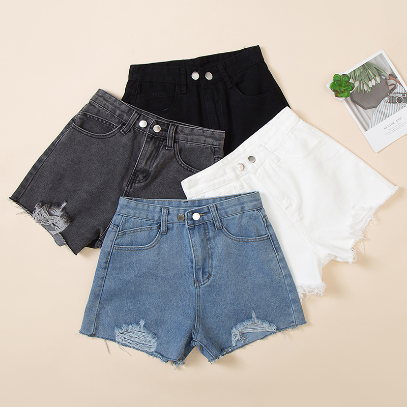 Pierced Wide Leg Denim Shorts women's summer new high waist Korean version loose and thin net red thin style, wearing woolen hot pants outside