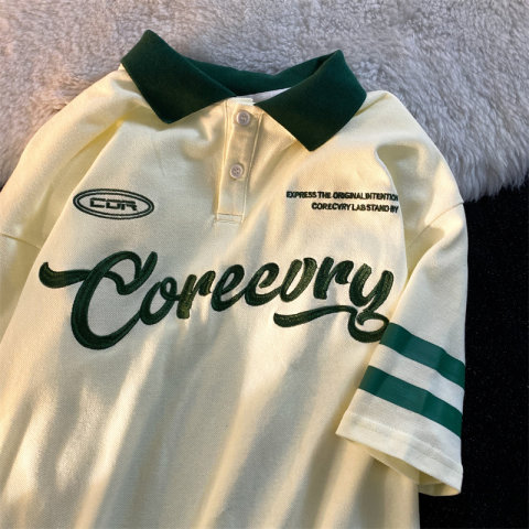 5037# real price (official figure 6535 cotton) European and American fashion brand striped polo shirt contrast letter embroidered short sleeved top