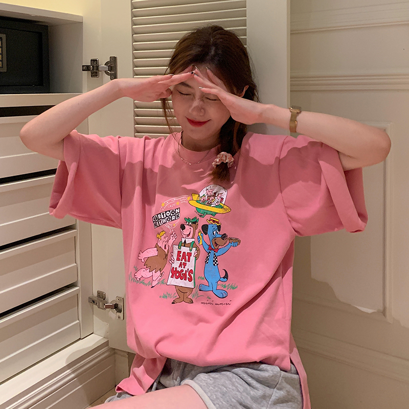 809# real shot [6535 stretch cotton] 2022 summer net red new cartoon printed short sleeve T-shirt women's loose