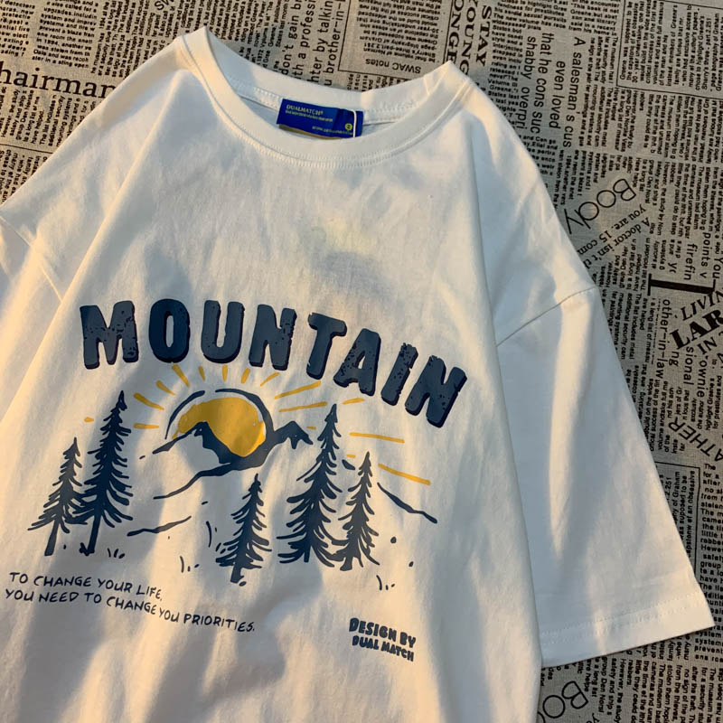 American retro lettered printed short sleeved T-shirt women's oversize loose Harajuku medium length top for summer