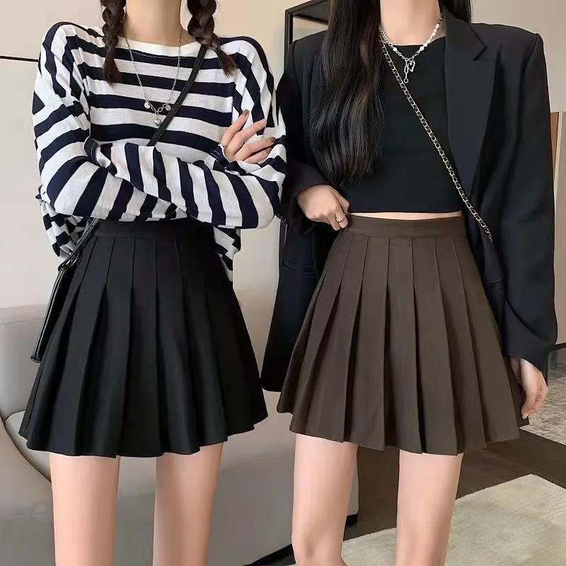 New JK skirt high waist slim A-line skirt versatile shirt solid pleated skirt women's spring and summer skirt