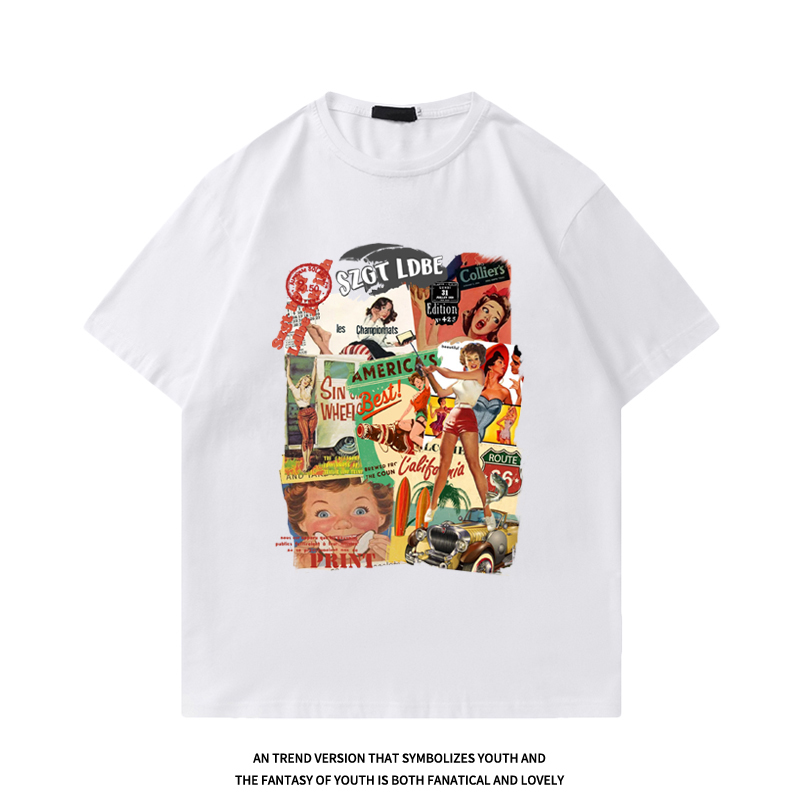 Cotton short sleeve T-shirt women's summer 2022 medium long round neck new cartoon printed top large women's wear