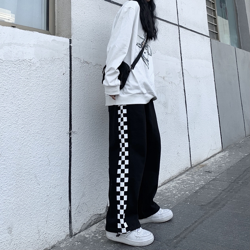 65 fish scale checkerboard design high waist loose wide leg pants versatile sports dance casual pants men's and women's fashion