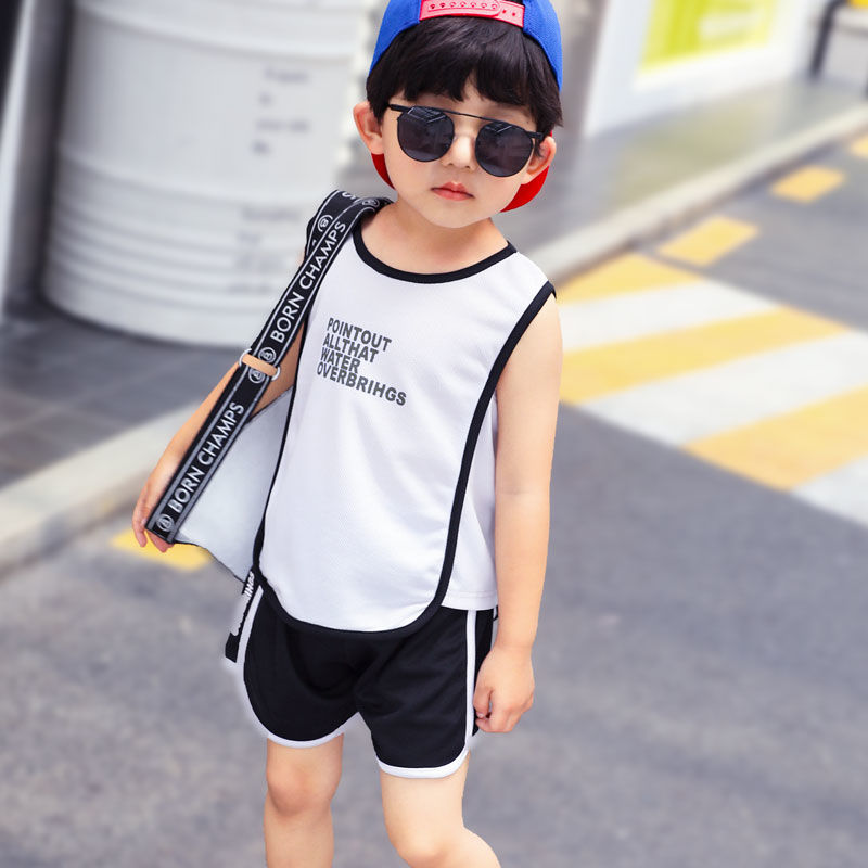 Boys' and girls' sportswear summer suit two-piece set 2022 new primary school students' sleeveless shorts vest basketball suit