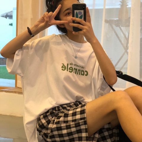 [official picture] short sleeved T-shirt women's summer net red and white student top