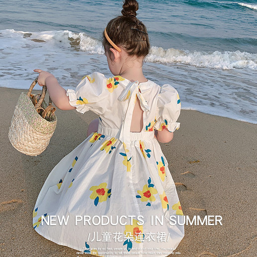 Girls dress 2021 summer new children's sunflower skirt foreign style baby backless lace up princess skirt fashion