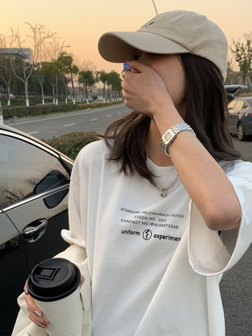 Lettered printed frosted short sleeved women's spring and summer Korean version new loose round neck slim and versatile T-Shirt Top
