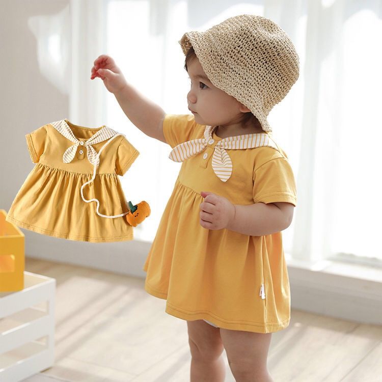 Girls dress with cotton summer dress 2022 new baby girl short sleeved skirt summer Korean princess skirt children's skirt