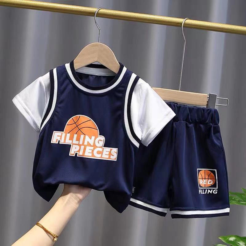 Children's suit boys' summer new 2022 student basketball suit quick drying suit short sleeve sports two piece suit fashion