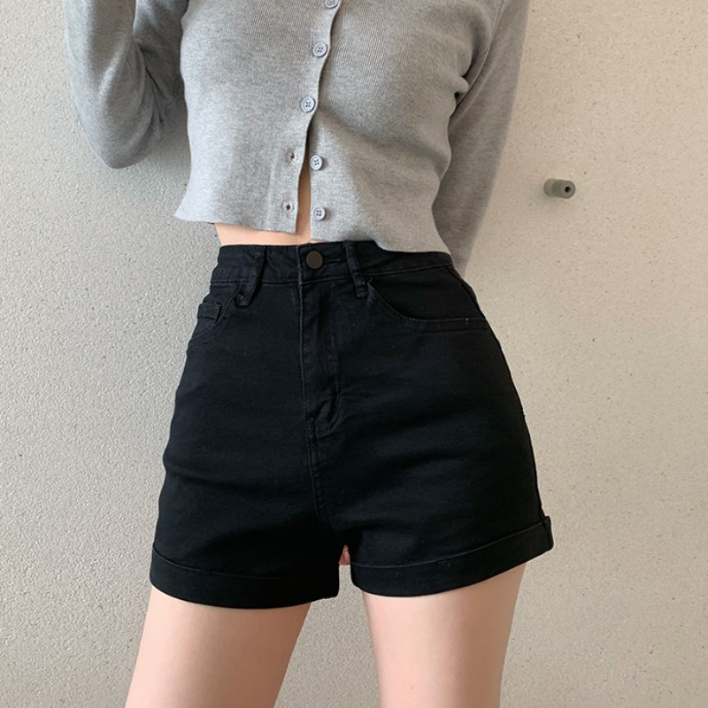 Shrimp skin hot selling curled slim fit jeans women's new 2021 autumn winter high waist black shorts hot pants tight slim pants chic
