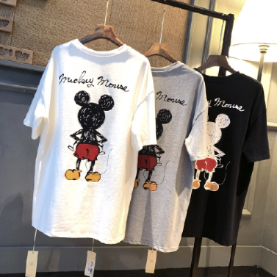 180g double ground Korean ulzzang printed short sleeve T-shirt women's loose medium length bottomed shirt ins top