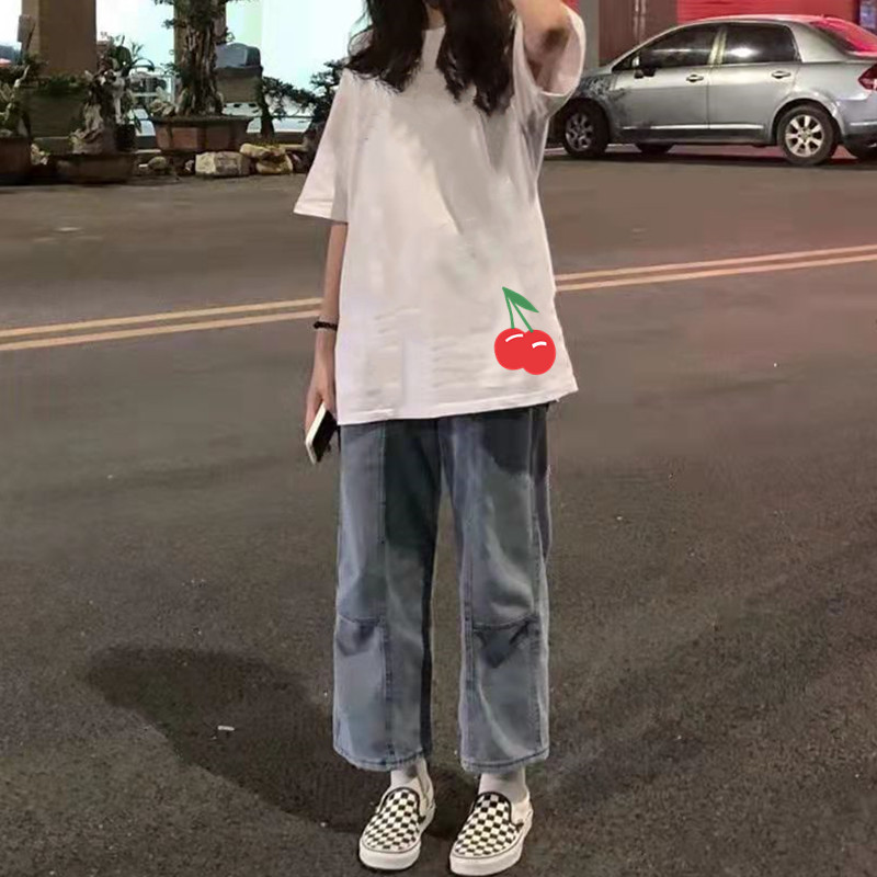 100% cotton loose BF wind clothes female student fat sister large ins white T-shirt summer short sleeve t-shirt female