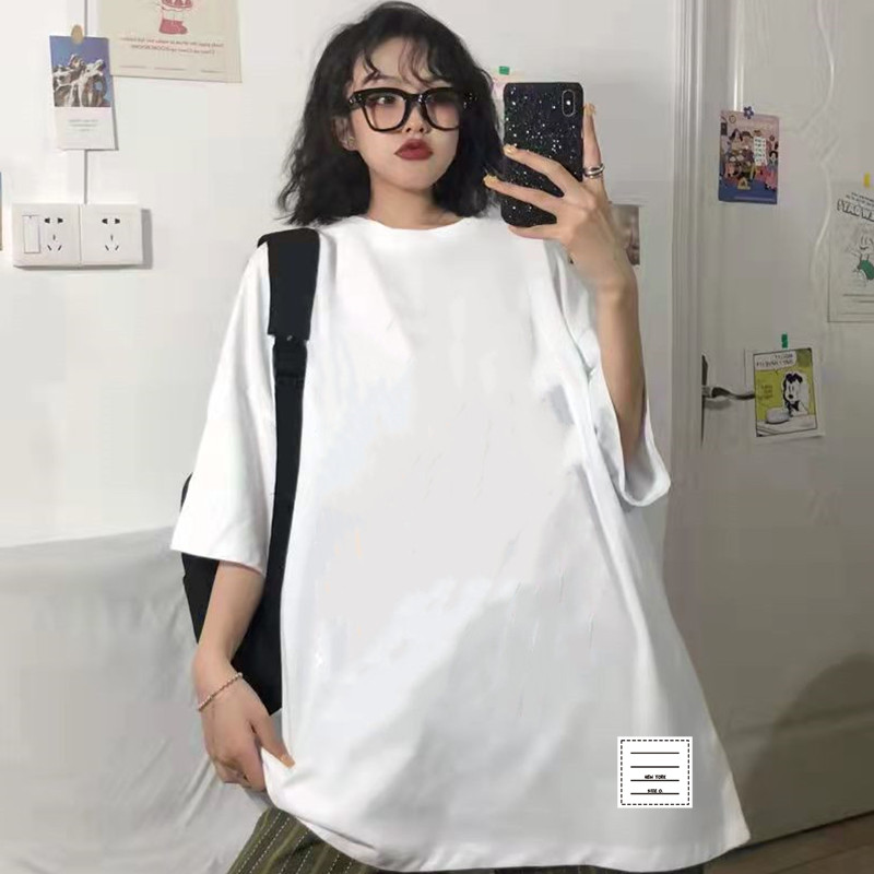 100 cotton white short sleeved T-shirt for female students Korean loose large women's wear ins summer new medium sleeved top
