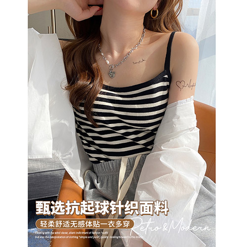 Striped knitted small suspender vest women's suit inside and outside in summer sexy large size slim bottomed sleeveless top