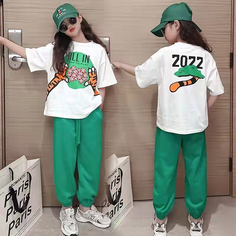 Children's clothes girls' suit summer clothes net red children's summer style middle and big children's foreign style fashionable Street bombing summer sports two-piece set