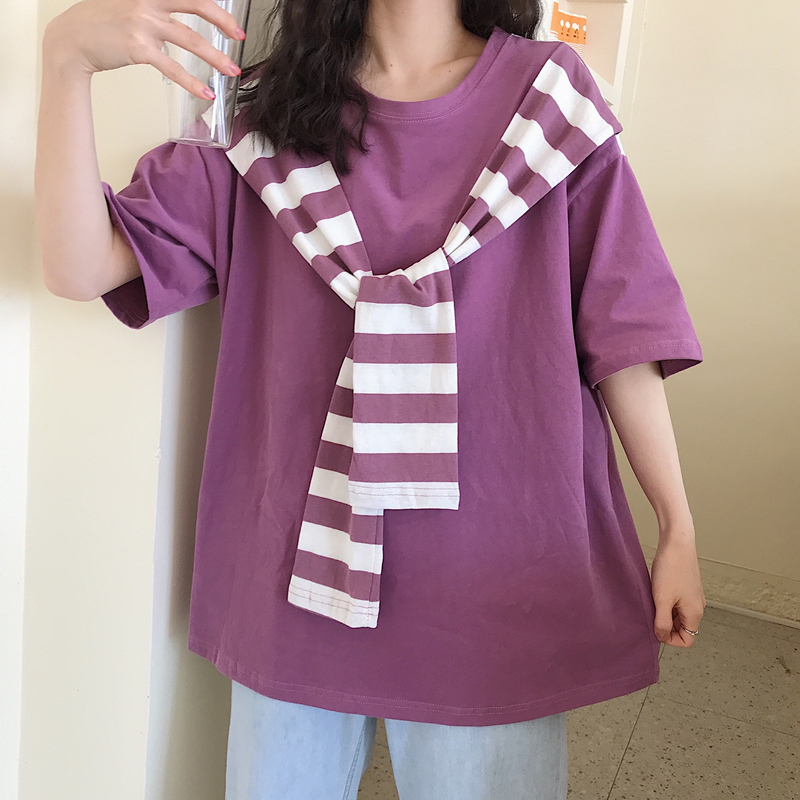 273# (there is a small video of 6535 pull frame cotton real shooting) Korean ins tide net red stripe T-shirt