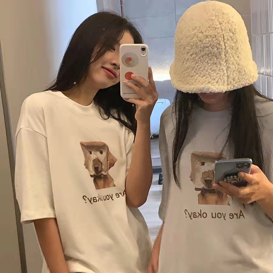 Cotton t-shirt female student short sleeve men's top animal print loose Korean version trendy thin white bottomed shirt multicolor large couple girlfriends