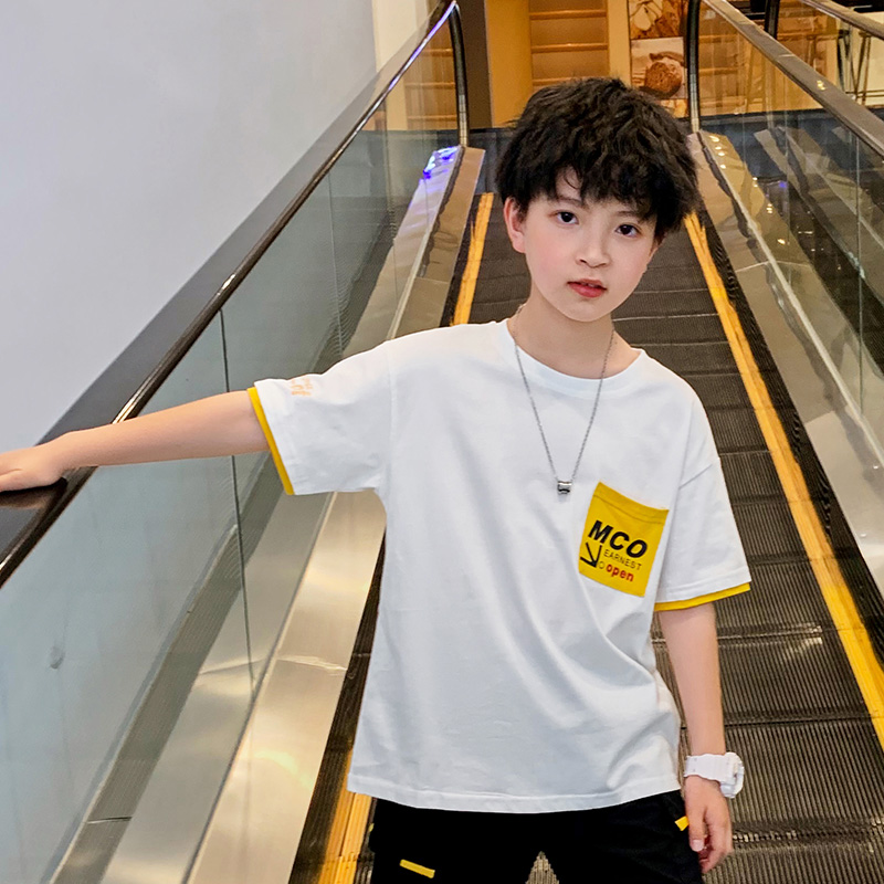 32 thread count cotton medium and large boys' thin pure cotton summer top Korean handsome trend summer big boys' half sleeve summer clothes