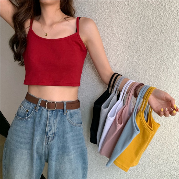 Summer Korean slim slim slim suspender vest feminine look out be careful machine Hong Kong flavor chic short