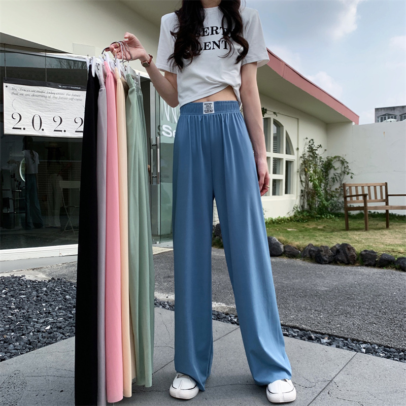 New Korean style ice silk sagging feeling high waist wide leg mopping pants for women
