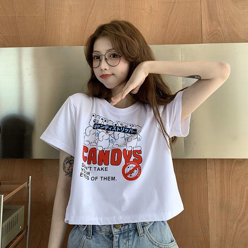 Short sleeve T-shirt women's summer new Harajuku ins short high waist top