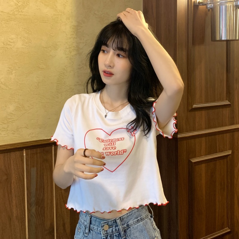 Korean fashion summer net red short t-shirt female slim spice girl wear with age reducing short sleeved top