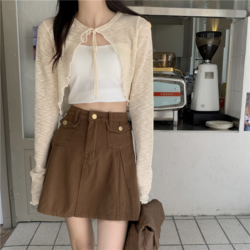 Real shooting and real price summer thin knitted sunscreen cardigan short outer top