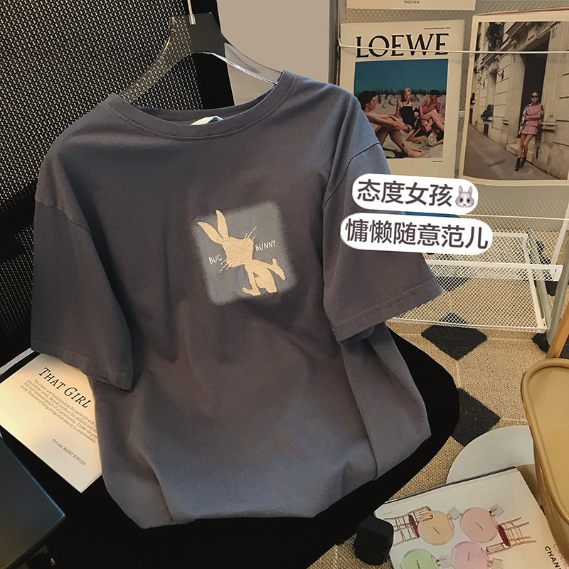 Official figure real price pure cotton wrap collar three-dimensional embroidery Bunny short sleeve T-shirt women's new summer 2022