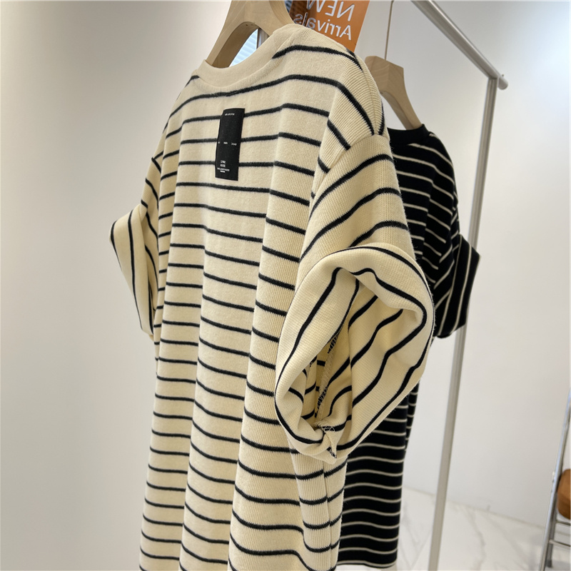 Official picture 75% polyester 25% cotton yarn dyed stripe 2022 Summer Short Sleeve T-Shirt