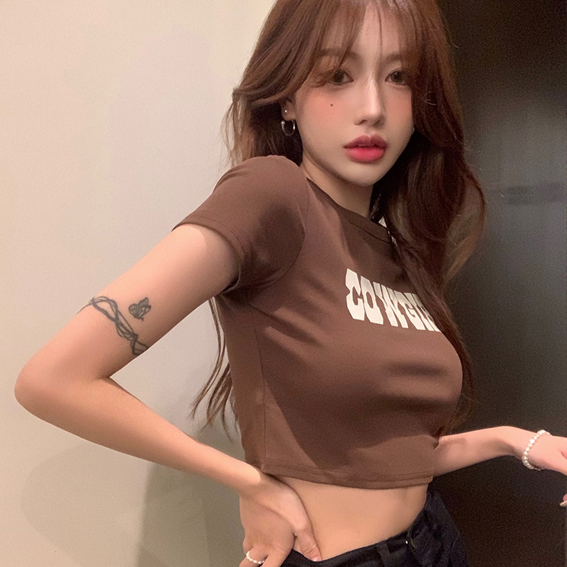Official figure 95% cotton 5% spandex 2022 summer round neck slim fit short sleeve T-shirt women