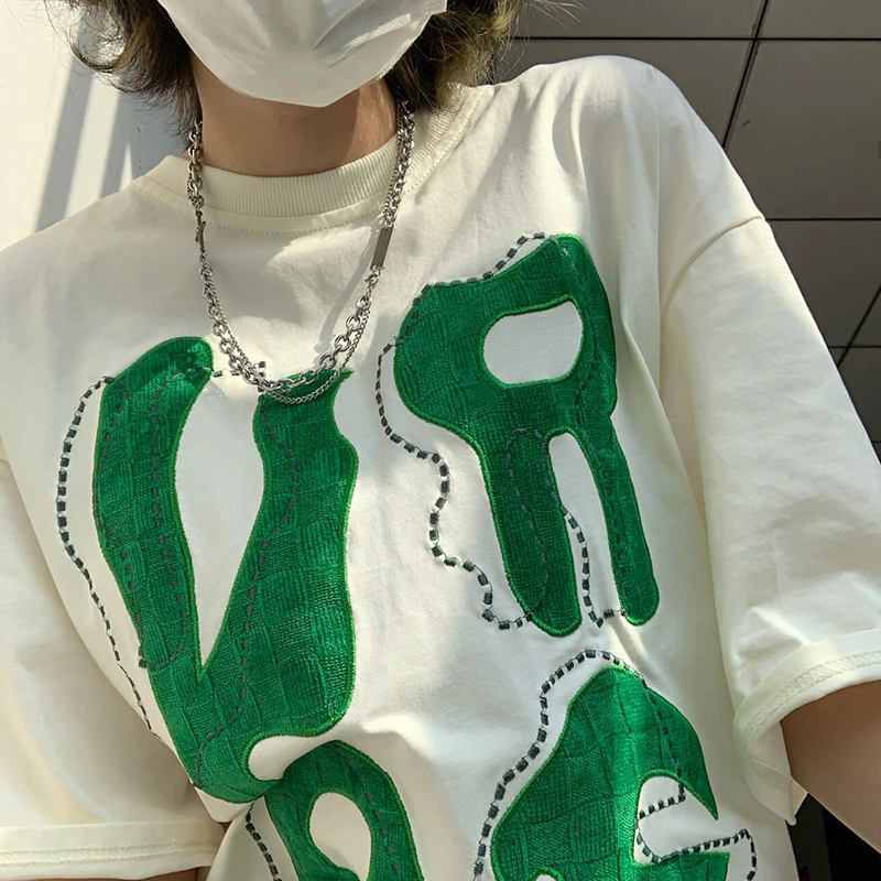 Official picture 451#200g cotton round neck three-dimensional decoration 2022 Summer Short Sleeve T-Shirt