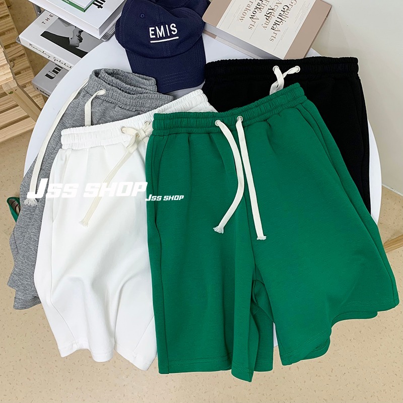 Green wide sense sports shorts men's and women's summer drawstring Korean loose thin wide leg pants
