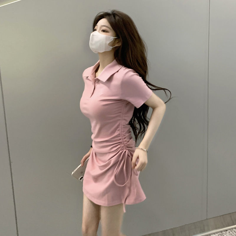 Pure erotic polo collar dress women's summer Korean 2022 new slim short sleeved skirt