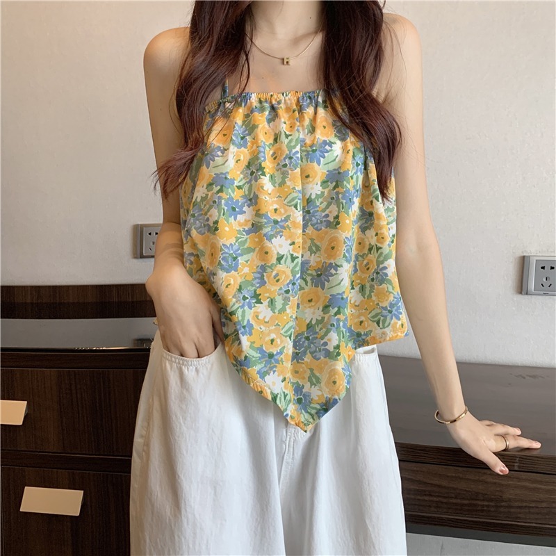 Broken flower hanging neck small suspender vest, women's inner layer, summer 2022 new loose design, a sense of fashion for minority outer wear tops