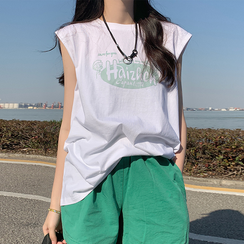 65 cotton real shot real price sports vest women's loose sleeveless T-shirt top summer Korean version for men and women