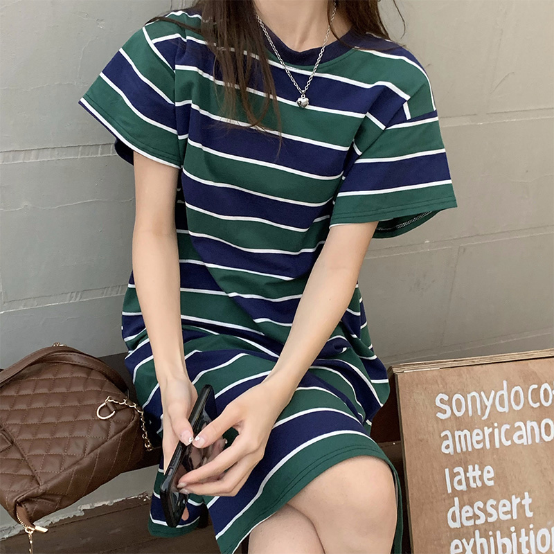65 cotton real shot real price summer 2022 new Korean slim medium length dress women's loose fashion