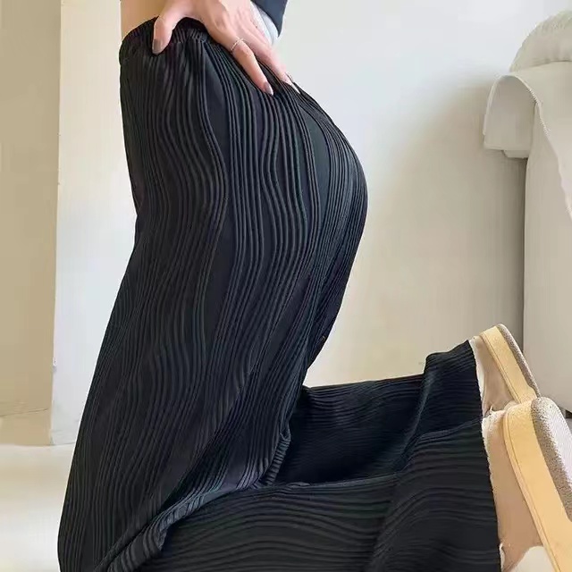 Texture pit stripe casual pants straight tube thin wide leg pants women's large women's wear summer new high waist