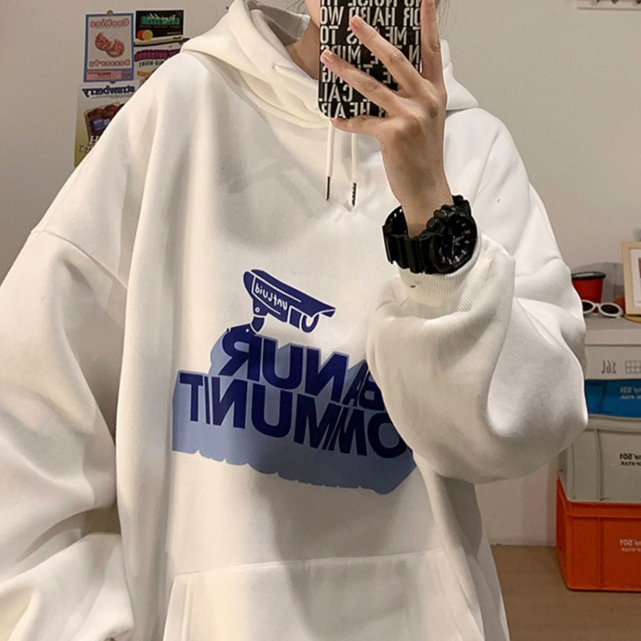 Hooded women's aw new Korean Harajuku style lazy ins loose coat