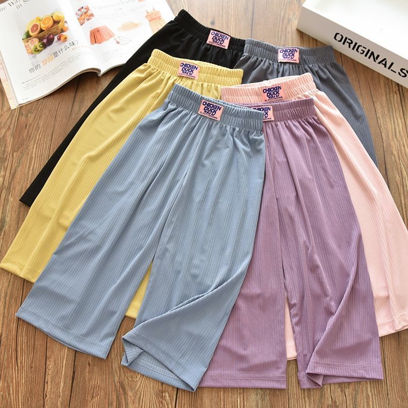 Girls summer ice silk foreign style thin wide leg pants spring and summer new children drape loose casual anti-mosquito pants