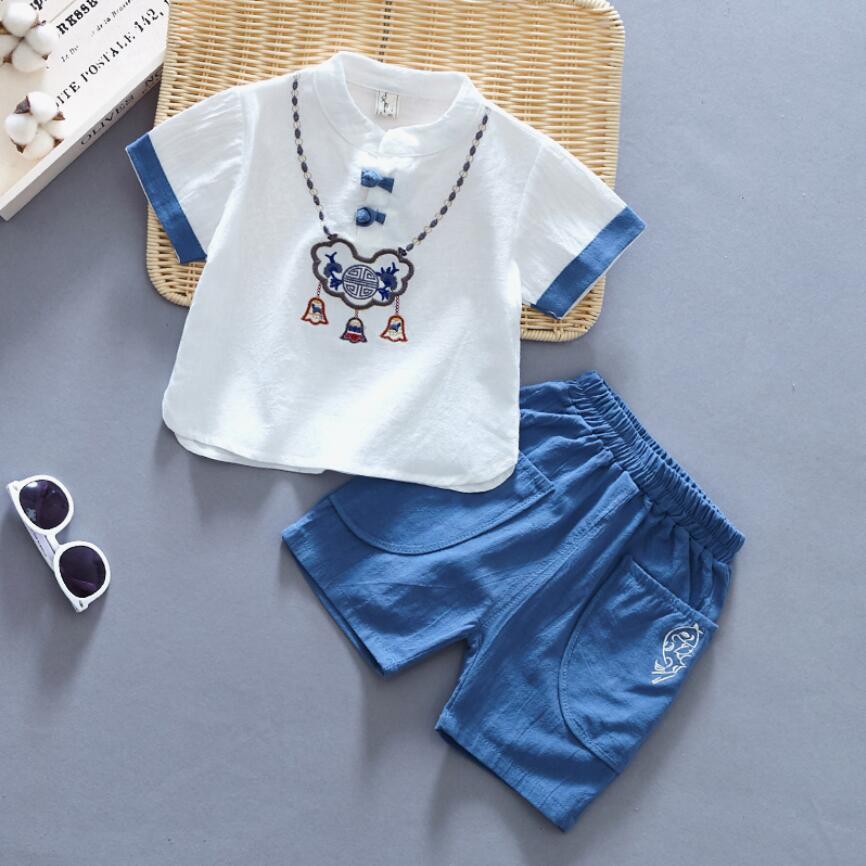 Boys Tang Chinese style summer 2021 new children's Hanfu short sleeve baby summer suit retro two-piece set