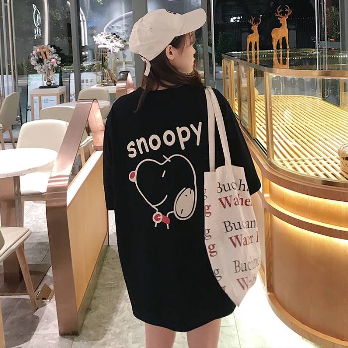 Summer new versatile cute trendy Snoopy puppy print loose short sleeve T-shirt fashion casual top